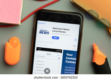 New York, USA - 29 September 2020: Spectrum News Local Stories Mobile App Logo On Phone Screen Close Up, Illustrative Editorial.