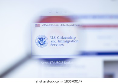 New York, USA - 29 September 2020: Uscis.gov US Citizenship And Immigration Services Company Website With Logo Close Up, Illustrative Editorial.