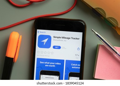 New York, USA - 29 September 2020: Simple Mileage Tracker Mobile App Logo On Phone Screen Close Up, Illustrative Editorial.