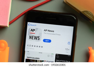 New York, USA - 29 September 2020: AP News Mobile App Logo On Phone Screen Close Up, Illustrative Editorial.