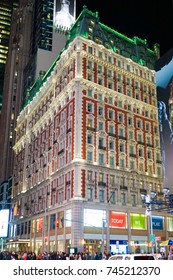 NEW YORK USA -30 OCT 2017. Exterior Of The The Knickerbocker Hotel In Times Square At Night