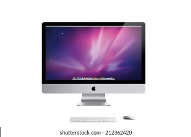 New York, U.S.A.- April  04, 2014: Studio shot of Apple iMac 27 inch desktop computer  against white background.