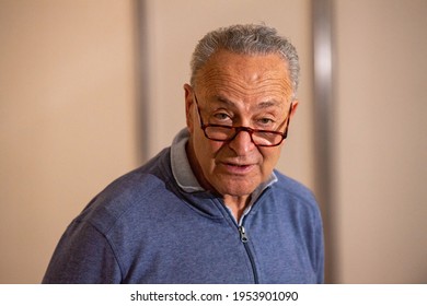 NEW YORK, USA – APRIL 11, 2021: Senator Chuck Schumer And Dr. Aspasia Hotzoglou Hold Press Conference Calling For Funding Set Aside As Part Of Federal COVID-19 Relief Bill To Be Released Now.