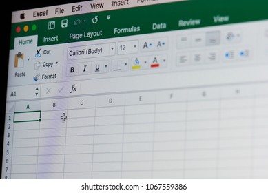 New york, USA - April 12, 2018: Microsoft office excel spreadsheet on laptop screen close up