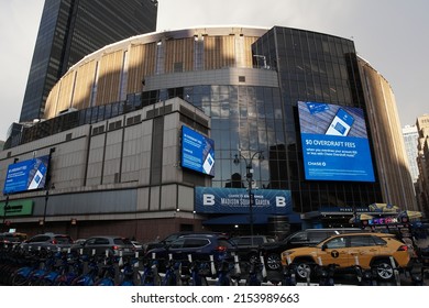 New York, New York, USA - April 19, 2022: Exterior Of Madison Square Garden