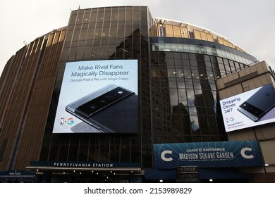 New York, New York, USA - April 19, 2022: Exterior Of Madison Square Garden