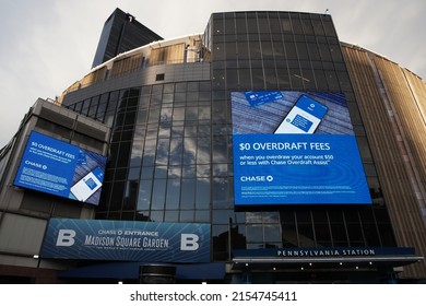 New York, New York, USA - April 19, 2022: Exterior Of Madison Square Garden