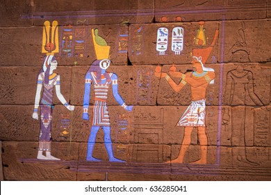 NEW YORK, USA - APRIL 22 2017 - In honor of the temple's 50th anniversary at The Met, visitors can view a digital project that restored color on one wall of the Temple of Dendur - Shutterstock ID 636285041