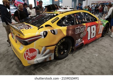 New York, New York, USA - April 23, 2022: Kyle Busch Number 18 Toyota Camry Racecar At The New York Auto Show