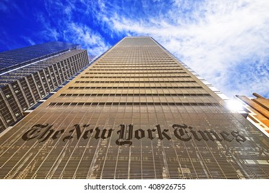 NEW YORK, USA - APRIL 25, 2015: The New York Times Daily Newspaper Building In Midtown Manhattan In New York, USA. It Is Placed On 8th Avenue.