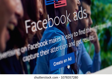 New york, USA - April 26, 2018: Create an Ad on facebook app on screen close-up