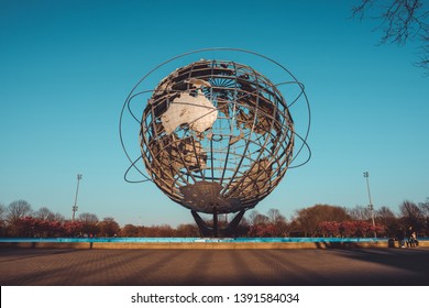 New York, USA - April 3, 2019 - Unisphere monument in Flushing Meadows–Corona Park, Queens, New York City with clear blue sky
