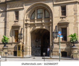 New York, USA - aug 20, 2018: The entrance door to the Dakota building; located in the Upper West Side of Manhattan - known as the home of John Lennon and location of his murder