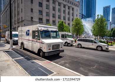 New York, USA - Aug 3, 2019: United States Postal Service Truck Parked On A City Street