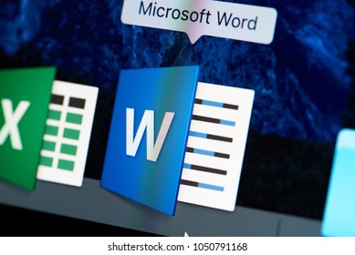 New York, USA - August 18, 2017: Microsoft Office Word Icon Close-up On Laptop Screen. Starting Word App