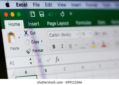 New york, USA - August 18, 2017: Microsoft excel menu on laptop screen close-up