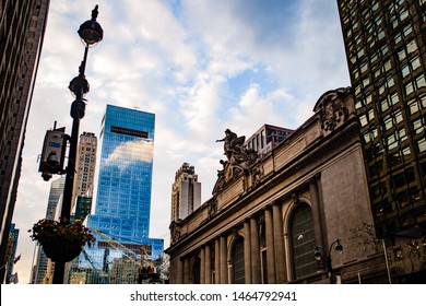 New York/ USA - August 2 2017: Grand Central Station In New York, The Outside Facade And Interior.