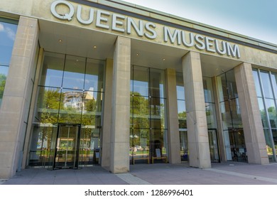 New York, USA - August 20, 2018: Front Entrance Of The Queens Art Museum In Fushing Meadows Corona Park, Queens, New York 