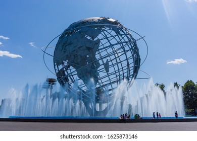 New York, USA - August 20, 2018: The iconic Unisphere in Flushing Meadows Corona Park in Queens. The structure was build for the 1964 NYC World's Fair.
