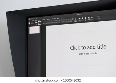 New York, USA - August 22, 2020: Making New Presentation In Microsoft PowerPoint Application On Computer Screen