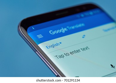 New york, USA - August 22, 2017: Google translate application menu on smartphone screen close-up
