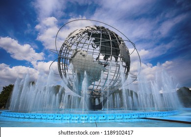 New York, USA – August 25, 2018:  The Unisphere World at Flushing Meadow Park in Flushing, Corona Park, New York, United States of America