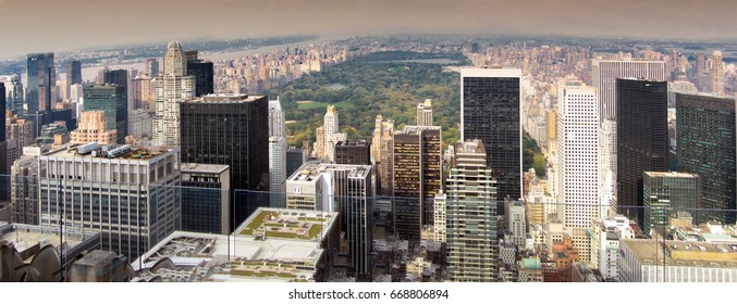 New York, USA. Circa November 2011. Panoramic View Of New York City Skyscrapers And Central Park; High Angle View