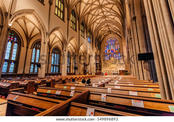 NEW YORK,\
USA - DEC 1: Symmetrical composition of the interior of Trinity\
Church,on Dec 1, 2016 in New York,\
USA.