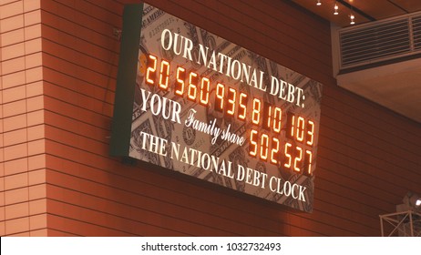 NEW YORK, USA- DECEMBER 2017: National Debt Of USA Clock In Manhattan