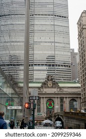 NEW YORK, NEW YORK, USA - DECEMBER 27, 2021: Exterior Of Grand Central Station In Manhattan. 