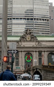 NEW YORK, NEW YORK, USA - DECEMBER 27, 2021: Exterior Of Grand Central Station In Manhattan. 