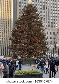 New York, USA: December 29, 2019: The Christmas Tree In The Rockefeller Center NYC.