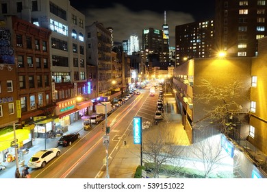 New York, USA, December 3, 2016 : There Are Few Car On Henry Street,SOHO Area In The Night Time.