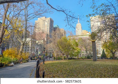 New York, USA: December 4, 2016 : There Are Some People Inside Bryant Park In Autumn Season.