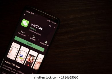 New York, USA Feb 9, 2021 :: WeChat App In Play Store. WeChat App	