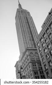 NEW YORK, USA - FEBRUARY 17, 2015: The Empire State Builing Was The Highest Building At The Time Of Construction In 1931 In Black And White