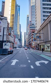 New York, USA February 18, 2020 City Scape Street View In Broadway, Manhattan In New York City Building Details And Road With Rulers