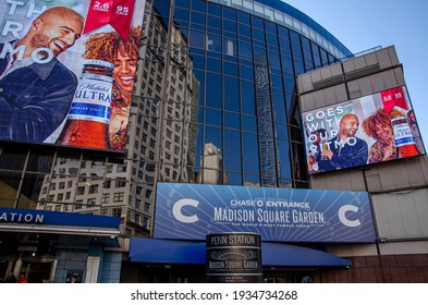 New York, USA February 23, 2020. Madison Square Garden Facade In NYC