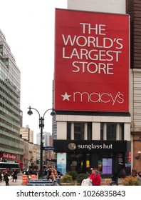 New York , New York, USA. Febuary 1, 2018. Macy's Billboard On The Corners Of 7th Avenue And  Broadway In Times Square, Midtown Manhattan, New York City