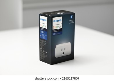 New York, USA - January 13, 2022 : Philips Hue Smart Home Lighting System Using Voice Controlled Devices, Smartphone App, Or Accessories To Control Lights