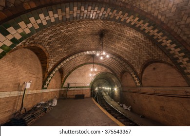 New York, USA - January 30, 2016: City Hall Subway Station in Manhattan. Landmark station built in 1904 to inaugurate the NYC Subway system.