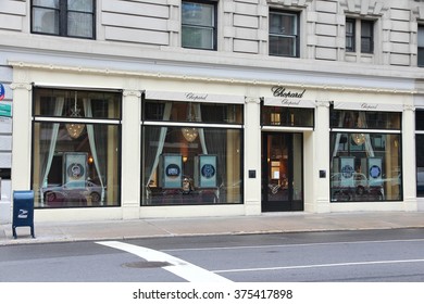 NEW YORK, USA - JULY 1, 2013: Chopard Watch Store In Madison Avenue, NY. Madison Avenue Is One Of The Most Recognized Fashion Shopping Destination In The World.