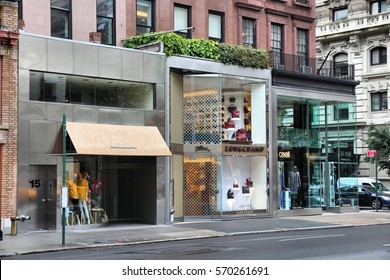 NEW YORK, USA - JULY 1, 2013: Stores Along Madison Avenue In New York. Madison Avenue Is One Of The Most Recognized Fashion Shopping Destination In The World.