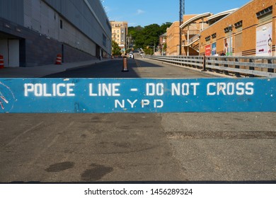 New York, USA - July 14 2019: NYPD Blue 'Police Line - Do Not Cross' Sign