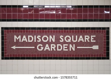 New York, USA - July 2019 : Madison Square Garden Direction Inside The Subway Station