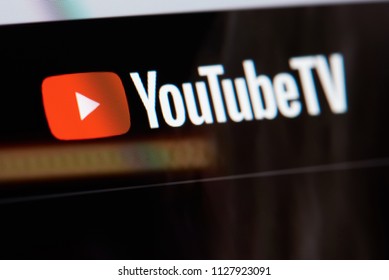 New york, USA - July 5, 2018: YoutubeTV  site menu on laptop screen background close up view