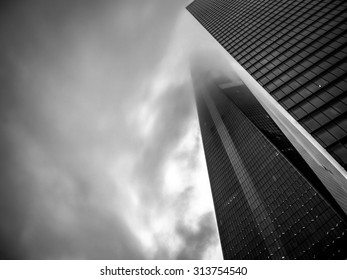 New York, USA - June 15, 2015: Black And White Image Of The One World Trade Center Also Named The Freedom Tower Coverd By Fog