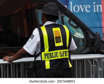 New York, USA - June 17, 2019: Image Of A Times Square Alliance Public Safety Officer.