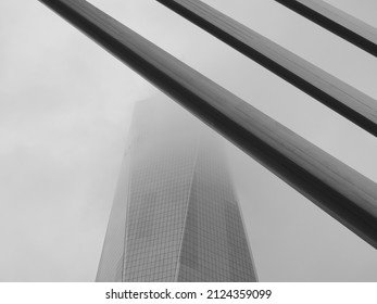 New York, USA - June 18, 2019: Monochromatic Close Up Of The Oculus With The Freedom Tower On The Background.