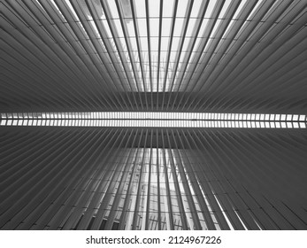 New York, USA - June 18, 2019: Monochrome Image Taken Of The Roof Of The Oculus Building.